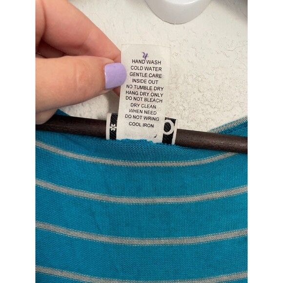 Vintage Deb Y2K Bodycon Dress Size Large Drop Waist Blue Striped Wrap Belted - Picture 9 of 9